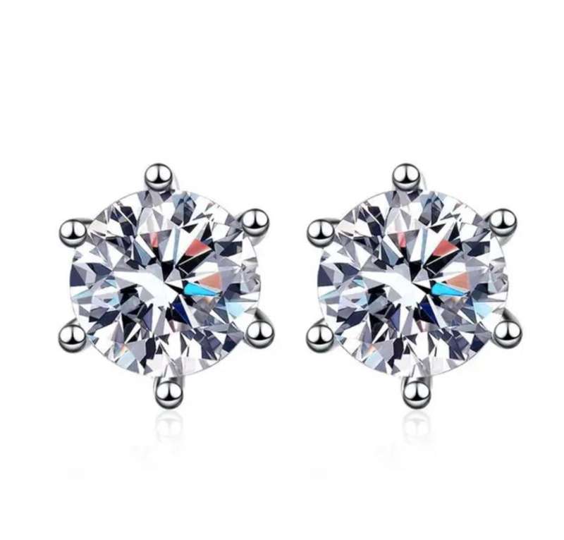2ct Moissanite 925 Silver 6 Claws Stud Earrings