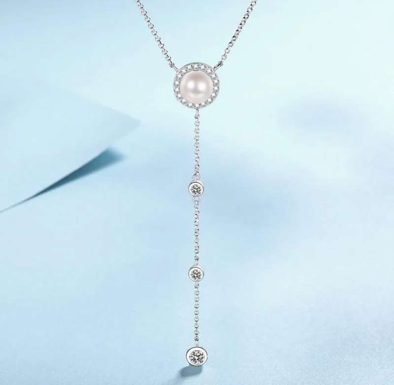 Moissanite and Fresh Water Pearl Necklace