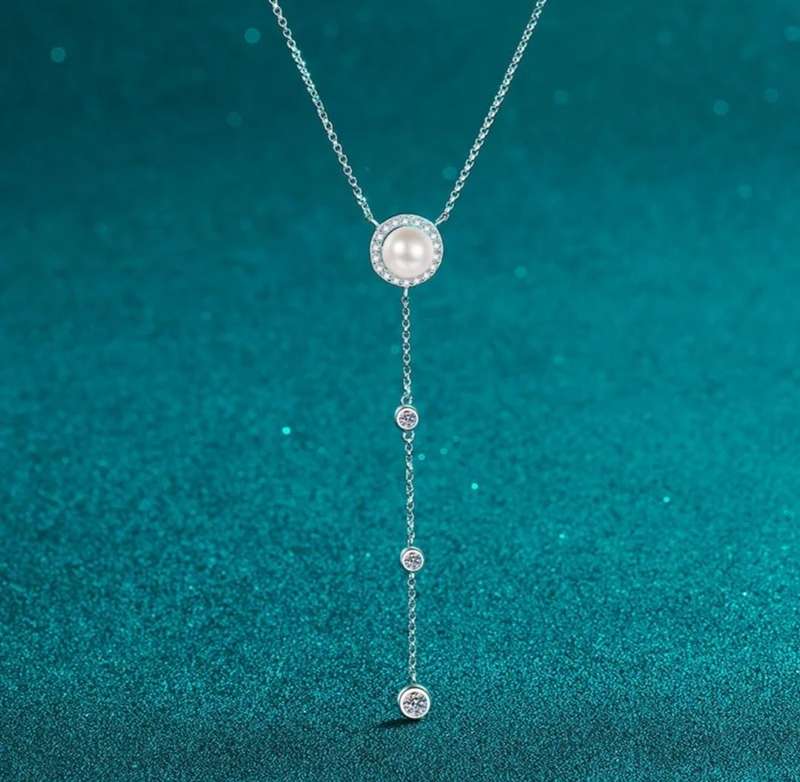 Moissanite and Fresh Water Pearl Necklace