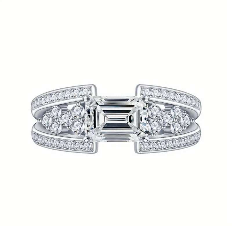 2ct Brilliant Emerald Cut Moissanite Ring