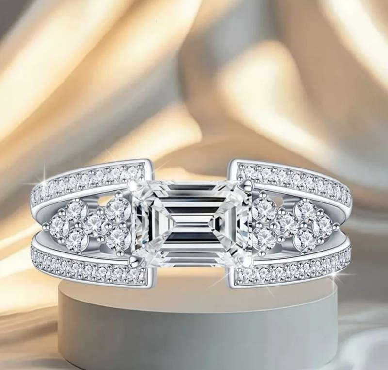 2ct Brilliant Emerald Cut Moissanite Ring