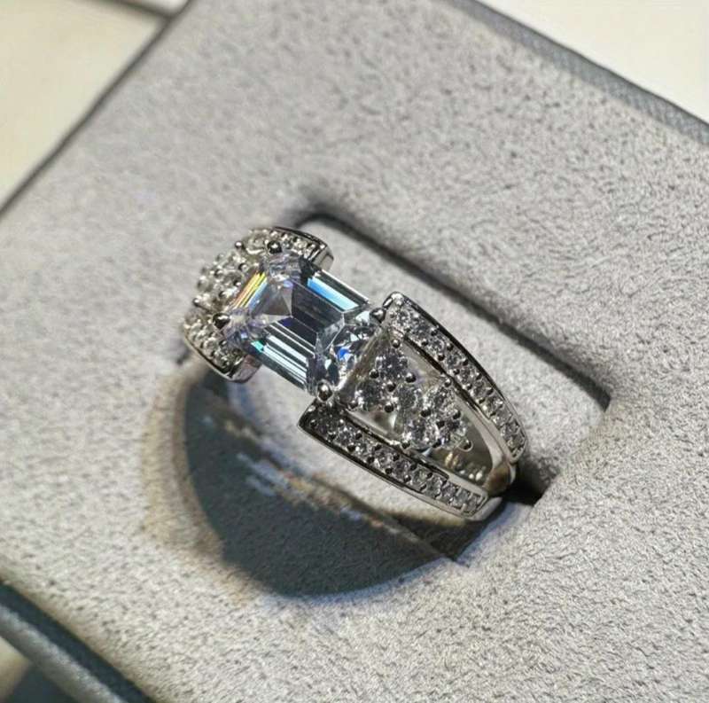 2ct Brilliant Emerald Cut Moissanite Ring