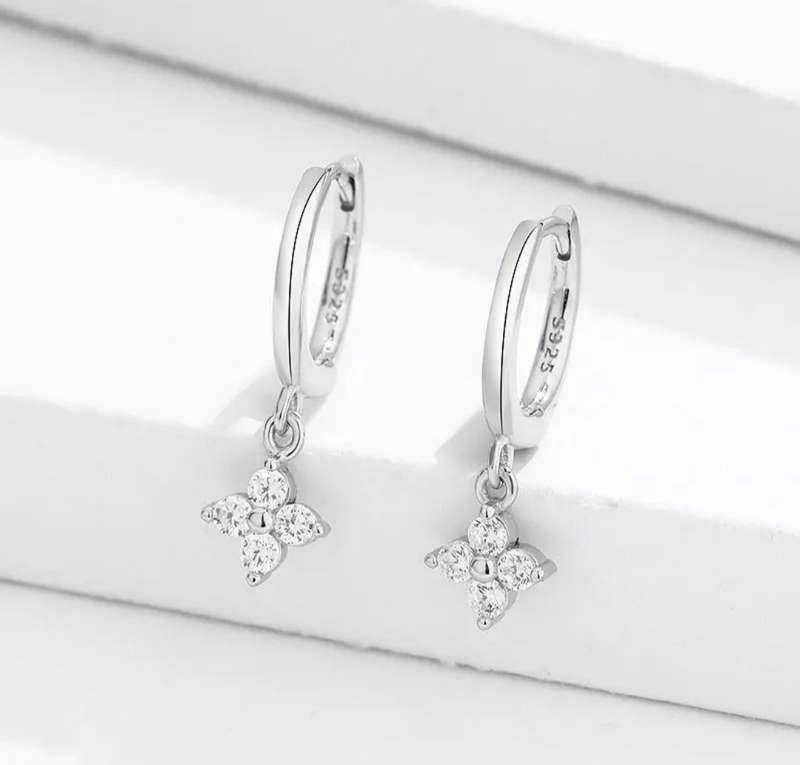 925 Silver Four Leaf Flower Necklace and Earrings