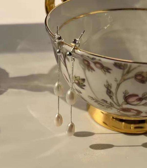 925 Silver French Elegant Fresh Water Pearl Earrings