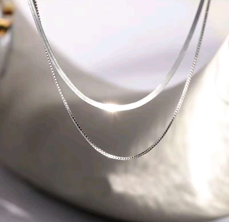925 Silver Double Layer Snake and Box Necklace
