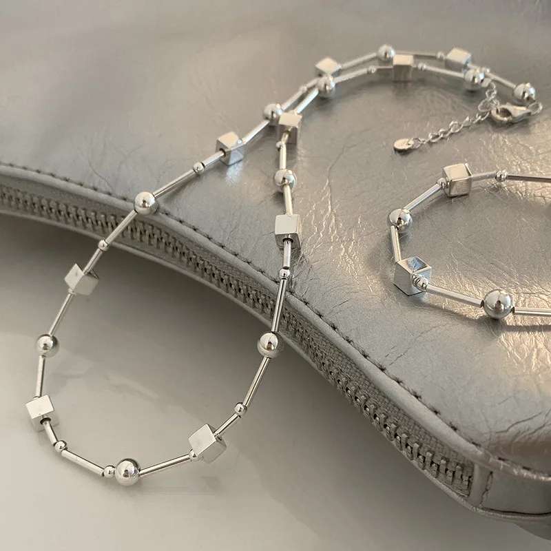 925 Silver Square Beads Necklace