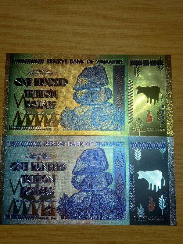 Zimbabwe $100 Trillion Gold & Silver Foil Novelty Note Set