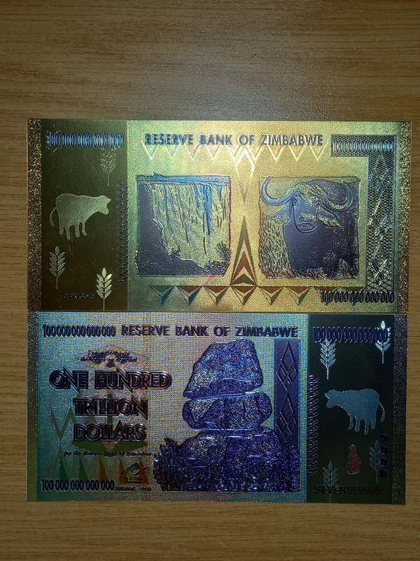 Zimbabwe $100 Trillion Gold & Silver Foil Novelty Note Set