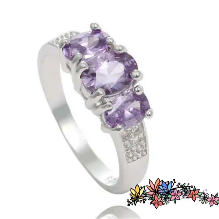 S925 Silver Amethyst Trio Ring Size 7 | O marked 925