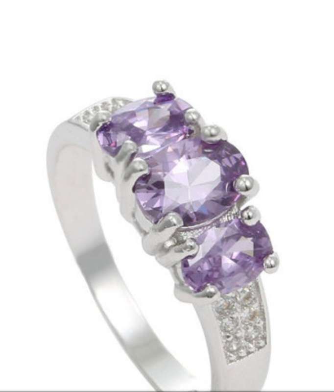 S925 Silver Amethyst Trio Ring Size 7 | O marked 925
