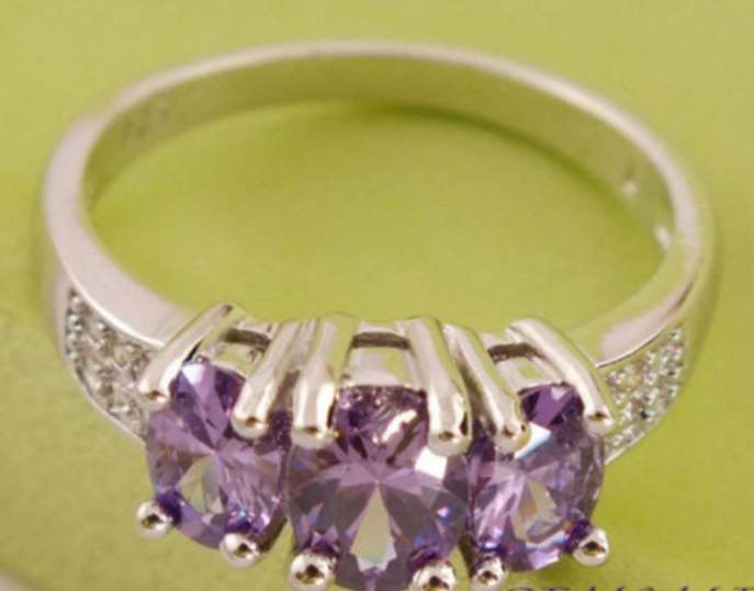S925 Silver Amethyst Trio Ring Size 7 | O marked 925