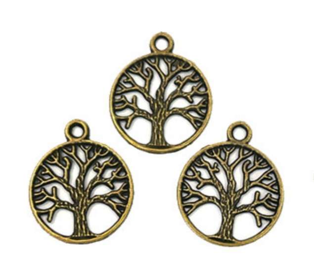 6 × Vintage Metal Brass Tree of Life Pendants