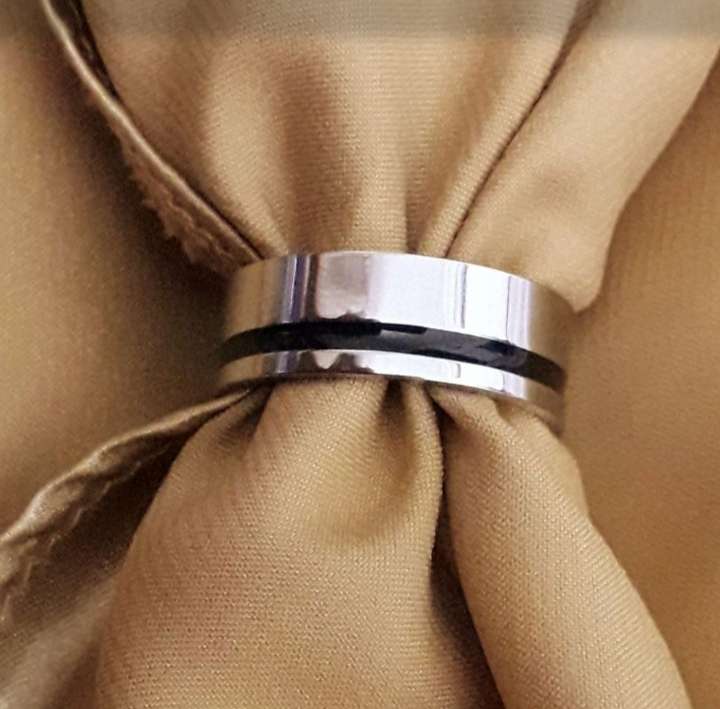 8mm Stainless Steel Ring with Black Laquered Inlay