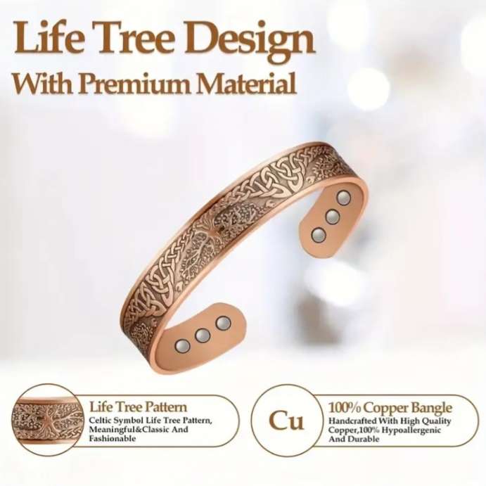 Copper Magnetic Bracelet Bangle with 6 Magnets