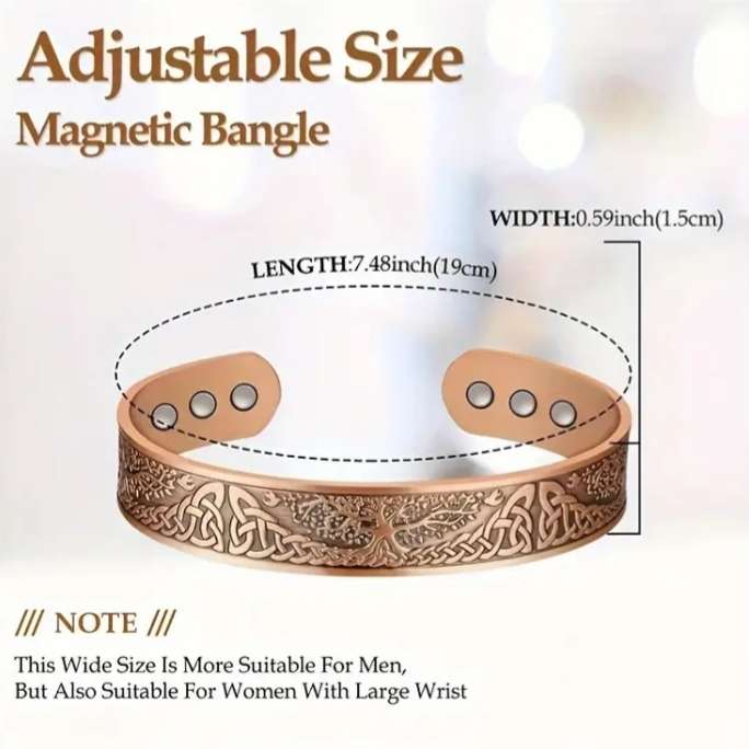 Copper Magnetic Bracelet Bangle with 6 Magnets