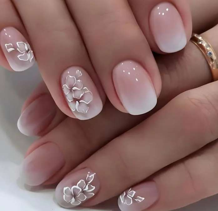 Press On Nails | French Pink Floral 24 piece