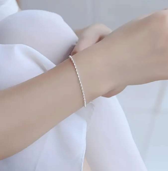 S925 Sterling Silver Filled Twist Herringbone Bracelet