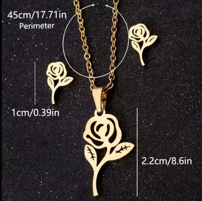 Stainless Steel Necklace and Earrings Set | Roses