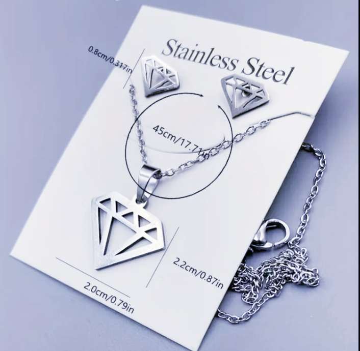 Stainless Steel Geometric Necklace and Earrings Set
