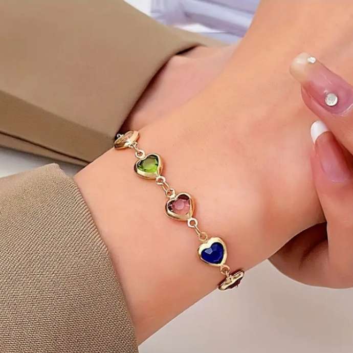 Multicoloured Heart Link Bracelet