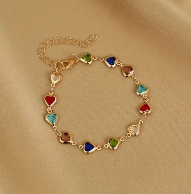 Multicoloured Heart Link Bracelet