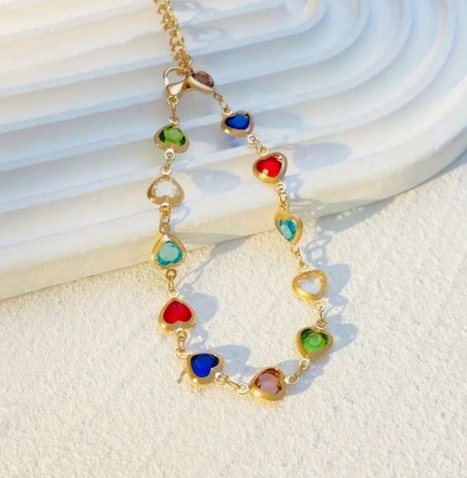 Multicoloured Heart Link Bracelet
