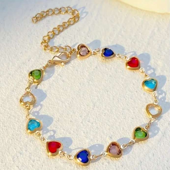 Multicoloured Heart Link Bracelet