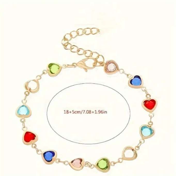 Multicoloured Heart Link Bracelet