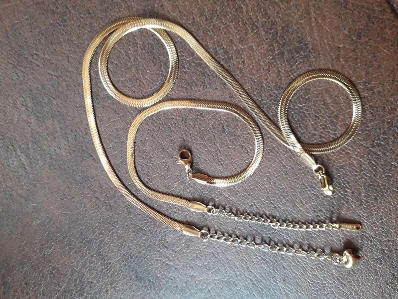 Stainless Steel Herringbone Necklace and Bracelet Set - No Fade