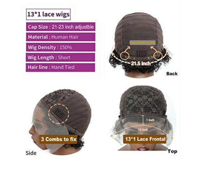 Brazilian Human Hair Curly Pixie 13x1 Lace Wig