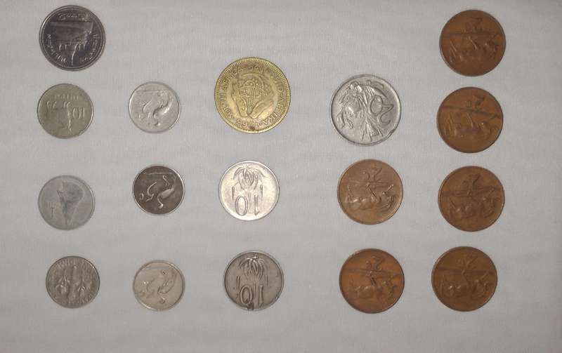 Collection of circulated coins South Africa, U S dime, Thai baht, Lesotho, Botswana coins