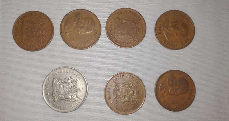 Collection of circulated coins South Africa, U S dime, Thai baht, Lesotho, Botswana coins