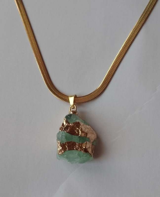 Stainless Steel Necklace with 18K Gold Plated Natural Stone Pendant