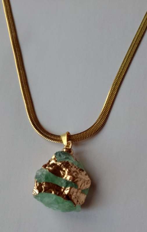Stainless Steel Necklace with 18K Gold Plated Natural Stone Pendant