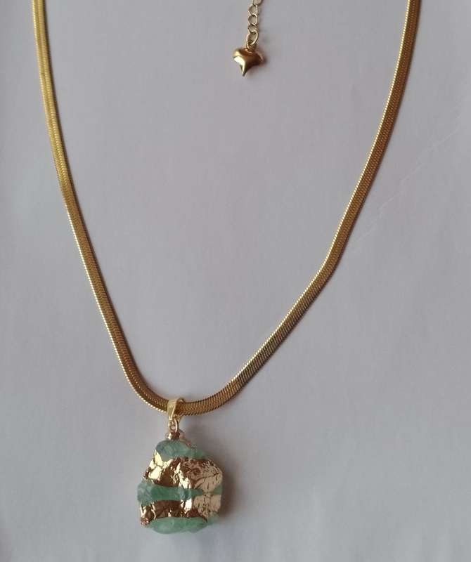 Stainless Steel Necklace with 18K Gold Plated Natural Stone Pendant