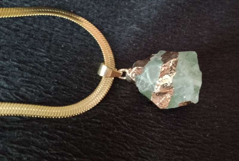 Stainless Steel Necklace with 18K Gold Plated Natural Stone Pendant