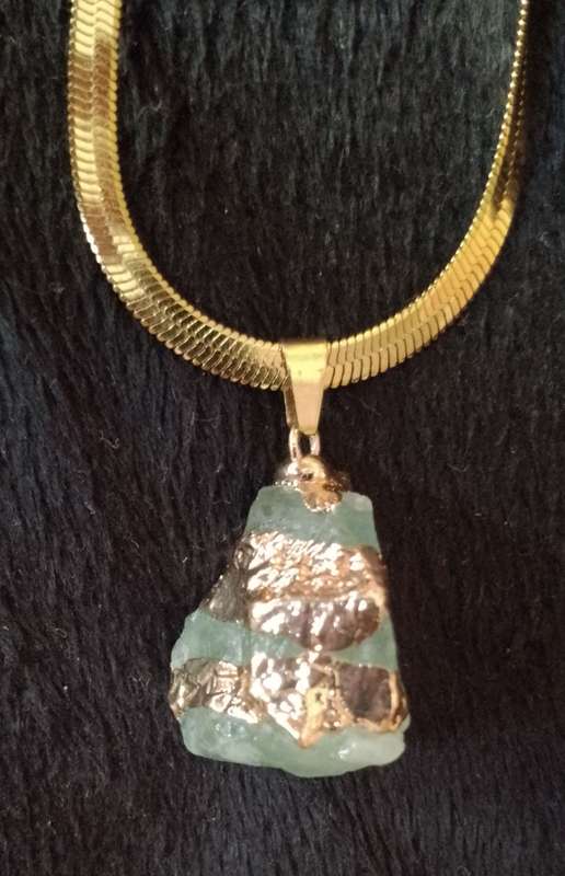 Stainless Steel Necklace with 18K Gold Plated Natural Stone Pendant