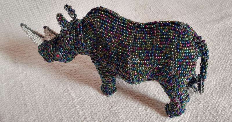 Handcrafted Beaded Wire Animal | Rhinoceros