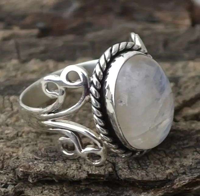 Vintage Style Moonstone Dress Ring Size 10