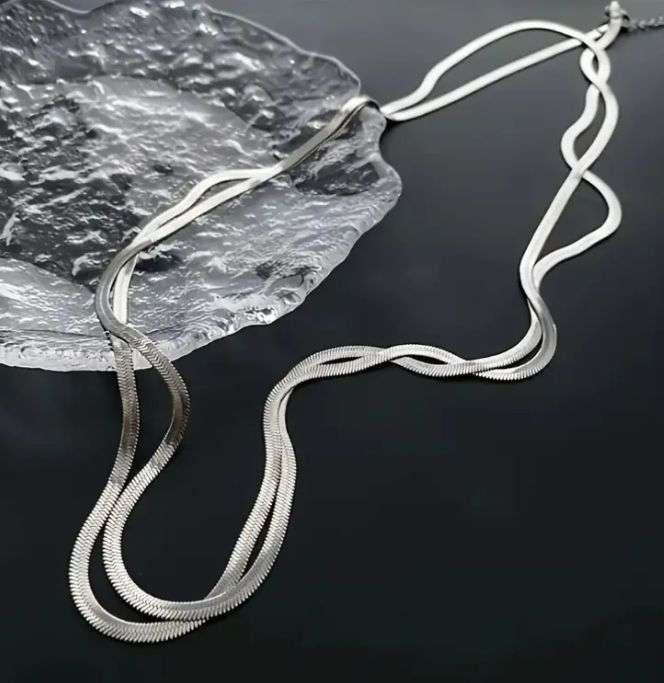 Double Layered Stainless Steel Herringbone Necklace