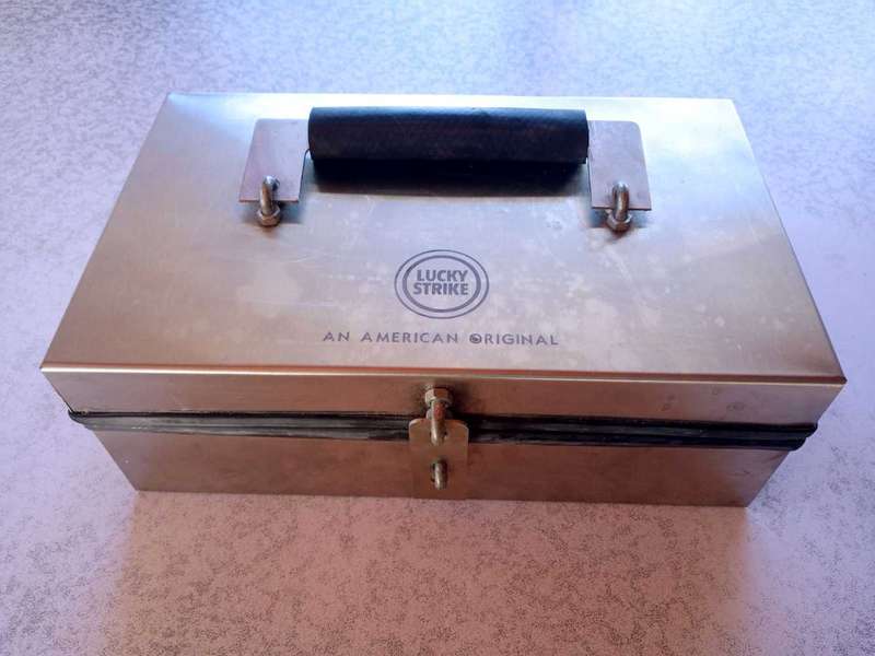 Stainless steel cash box with Lucky Strike logo