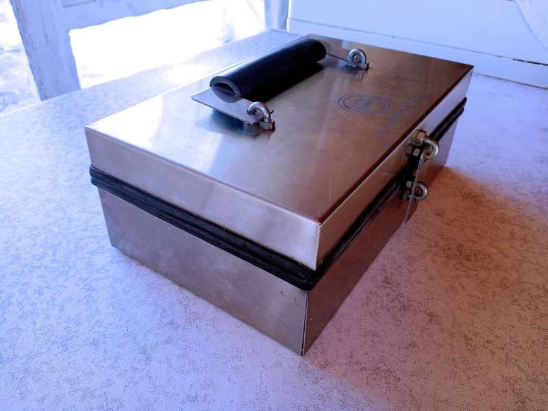 Stainless steel cash box with Lucky Strike logo