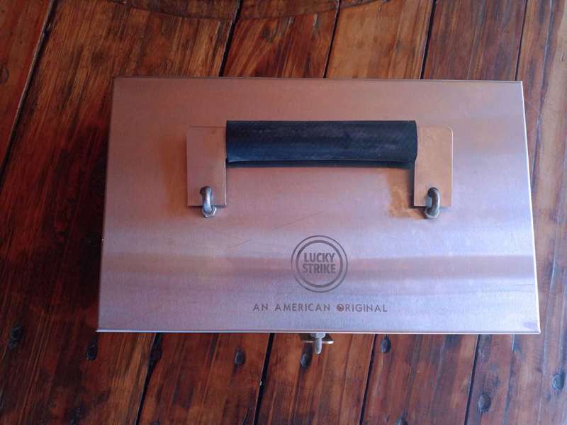 Stainless steel cash box with Lucky Strike logo