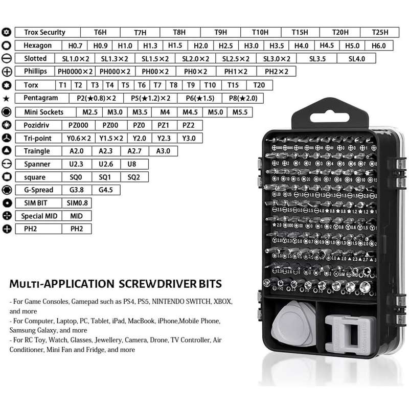 115pc Multipurpose Precision Screwdriver Set with Magnetizer/Demagnetizer