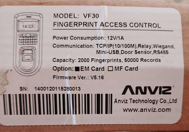 Anviz VF30 Fingerprint/Card Access Control Terminal