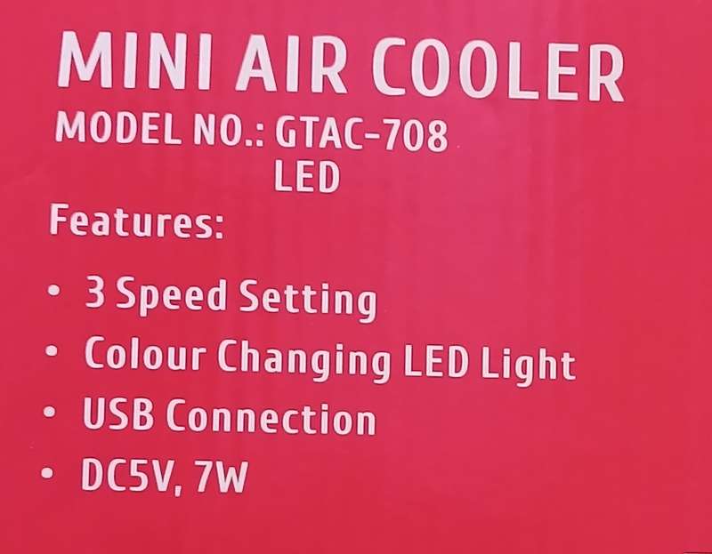 Goldair Mini Usb Desktop Air-Cooler Dual Water tank(RGB Lighting)