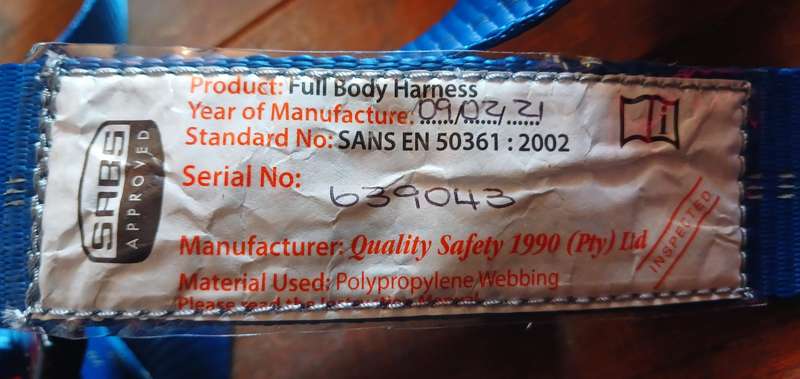 Eskom Type Full Body Safety Harness with Double Energy Absorbing Lanyard (Large to XXL) Adjustable)