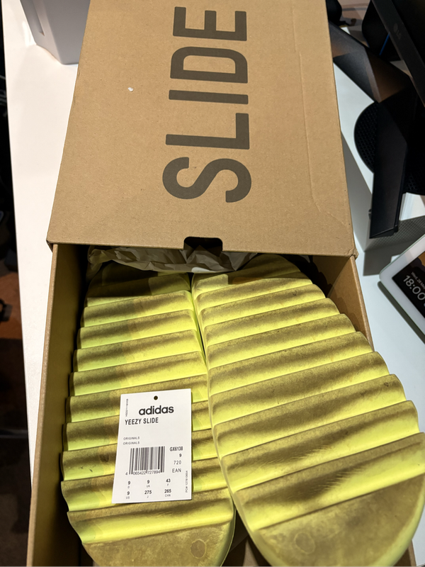 Original Yeezy Slides  Glow Green, approx. size UK 9