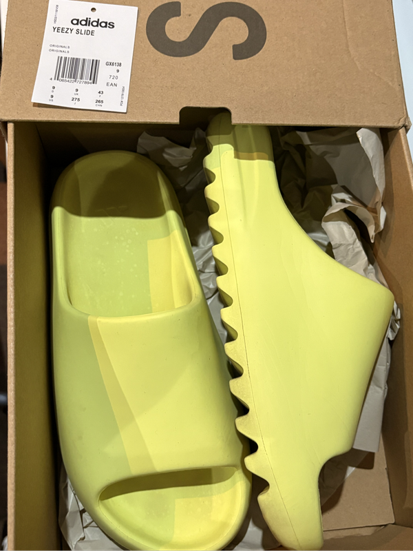 Original Yeezy Slides  Glow Green, approx. size UK 9