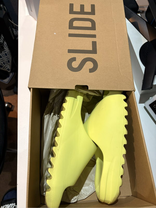 Original Yeezy Slides  Glow Green, approx. size UK 9